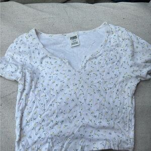 PINK Victoria's Secret Floral White Short Sleeve Tee